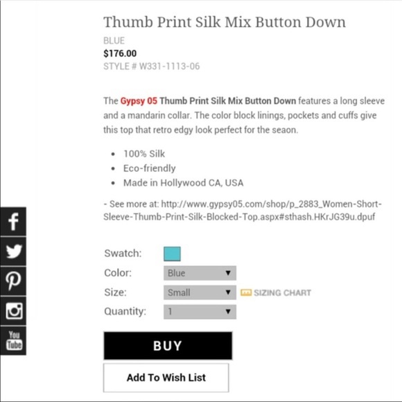 Gypsy 05 Blue Thumb Print Silk Mix Button Down - Picture 8 of 8